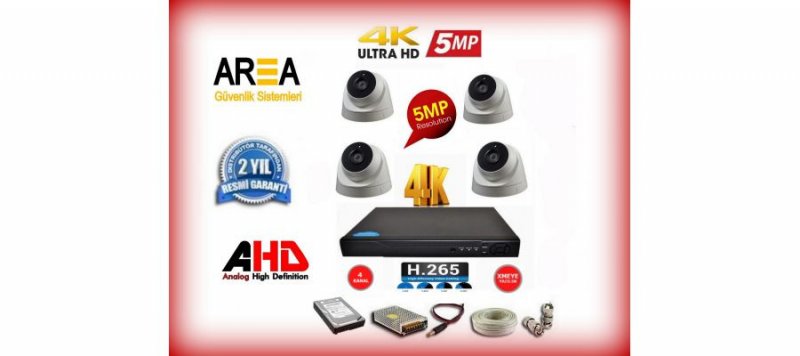 5MP 1440 AHD 4K H265 GECE GÖRÜŞLÜ İÇ MEKAN DOME KAMERALI GÜVENLİK SETİ 500 GB HDD DAHİL