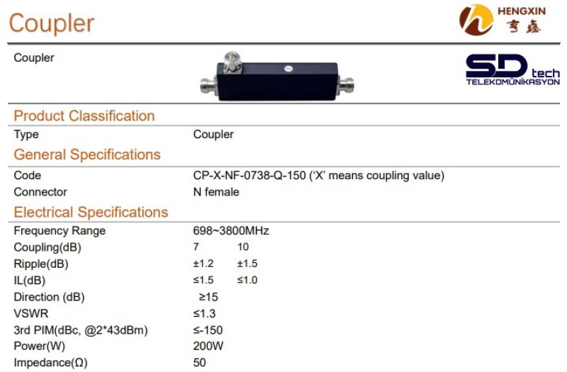 7dB Directional Tapper N Female 698/3800 MHz