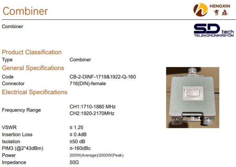 1800-2100 COMBINER DIN FEMALE 1710-1880 MHz/1920-2170MHz