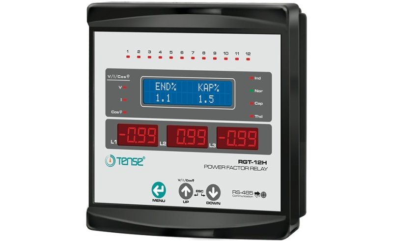 RGT-12H 12 Kademeli, Haberleşmeli Grafik LCD Ekranlı Trifaze Reaktif Güç Kontrol Rölesi